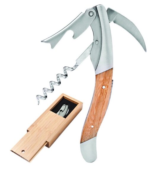 Michelangelo Waiter’s Corkscrew- Beechwood or Rosewood or Bamboo Handle – Natural Wood Box